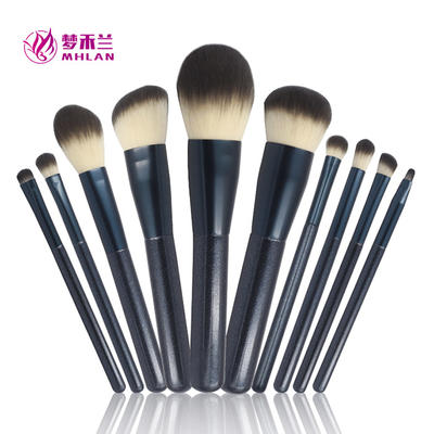 NEW 10 pcs black solid wood handle Makeup brush set