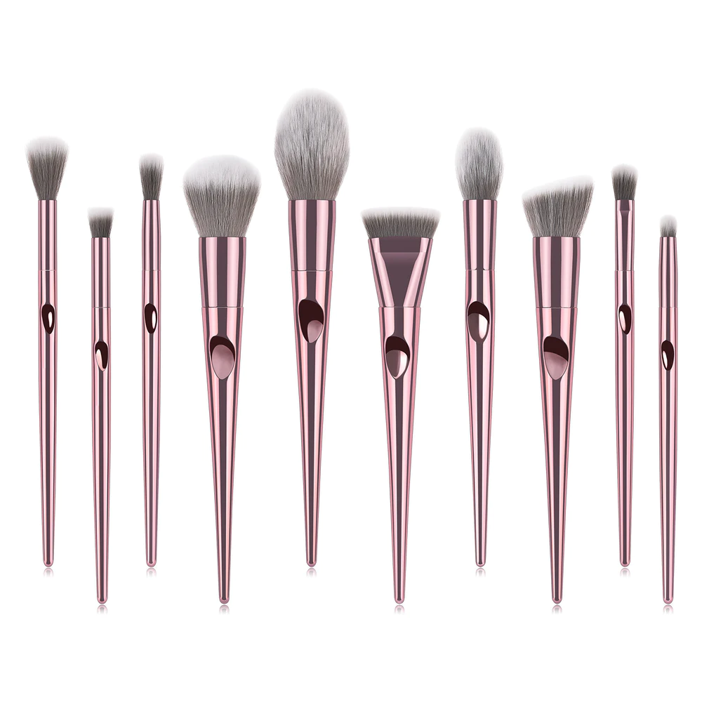 10 pcs pink  cone fingerprint handle complete makeup brush set