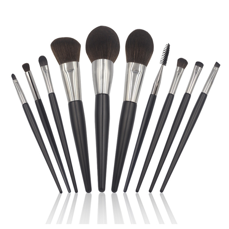 10 pcs natural wood natural makeup brush set with black handle