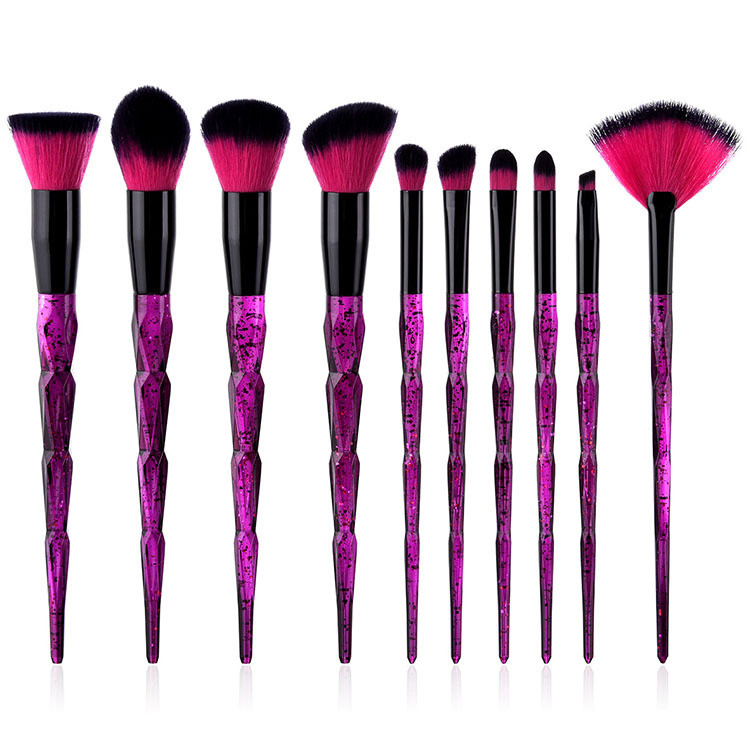 MHLAN 10 pcs unique clear handle purple color makeup brush set