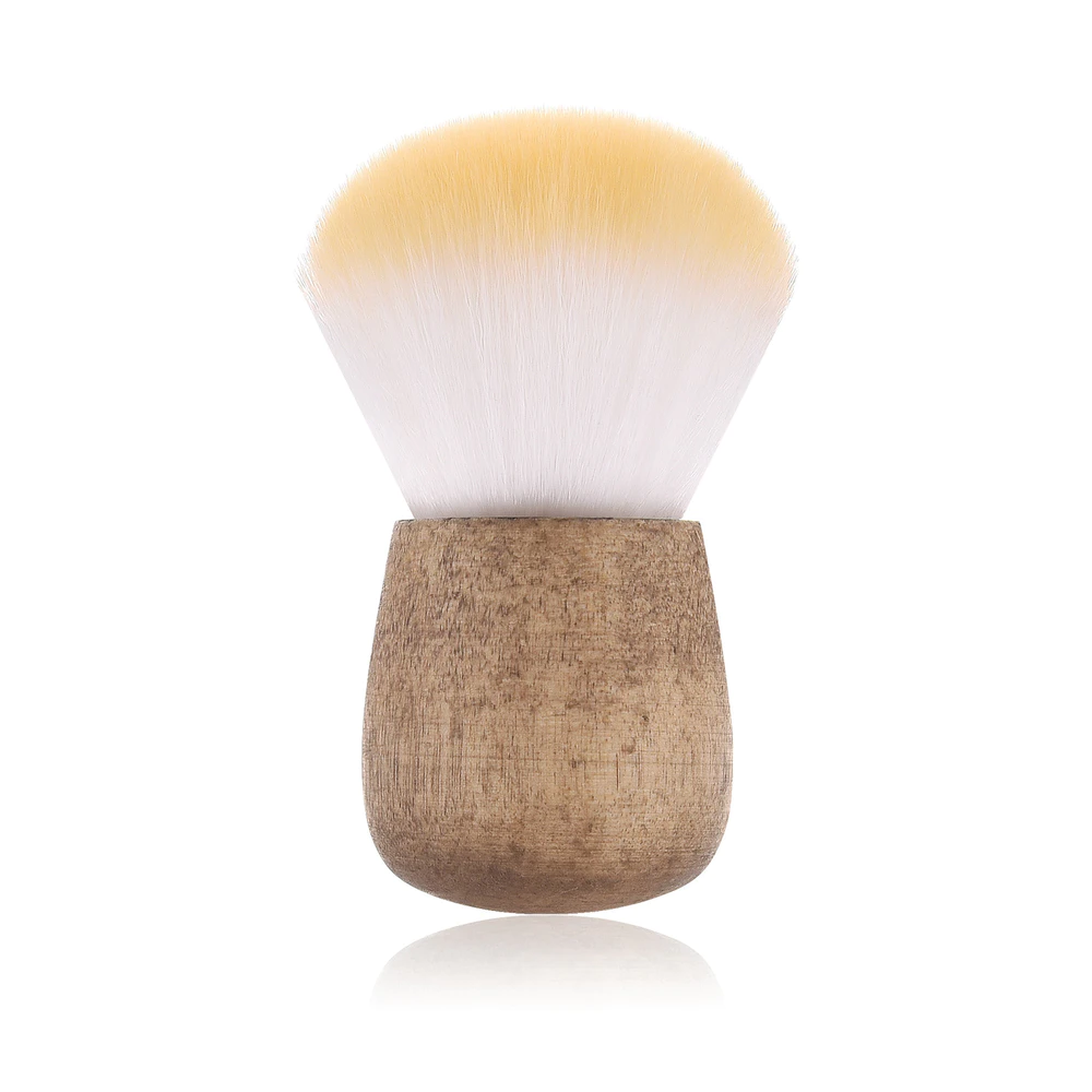 MHLAN Special Short Wood Handle white with Yellow Tip Synthetic Hair Kabuki Brush