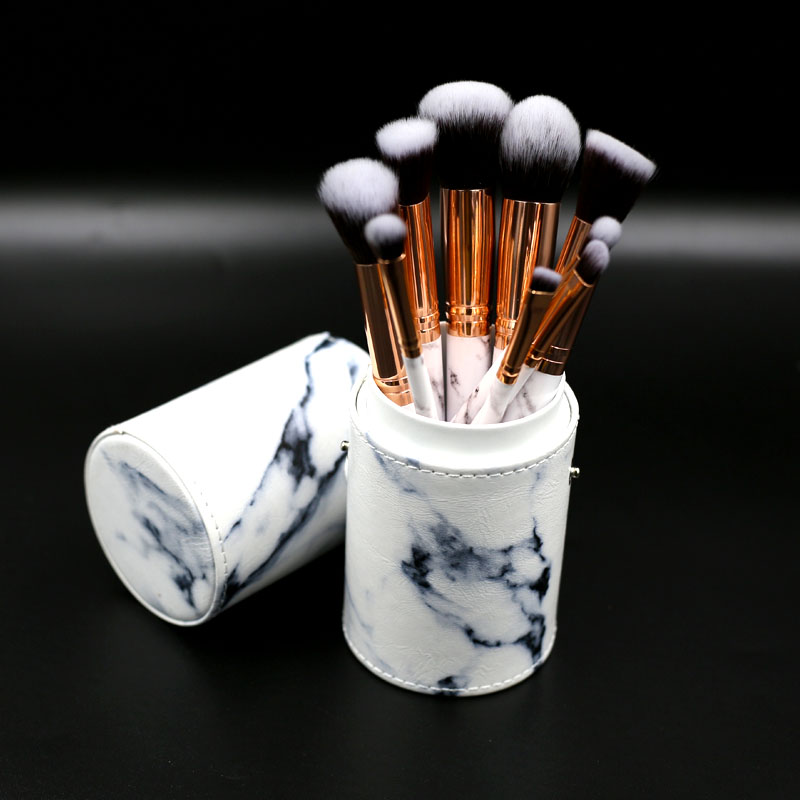 Customized marble handle oval makeup brush set From China