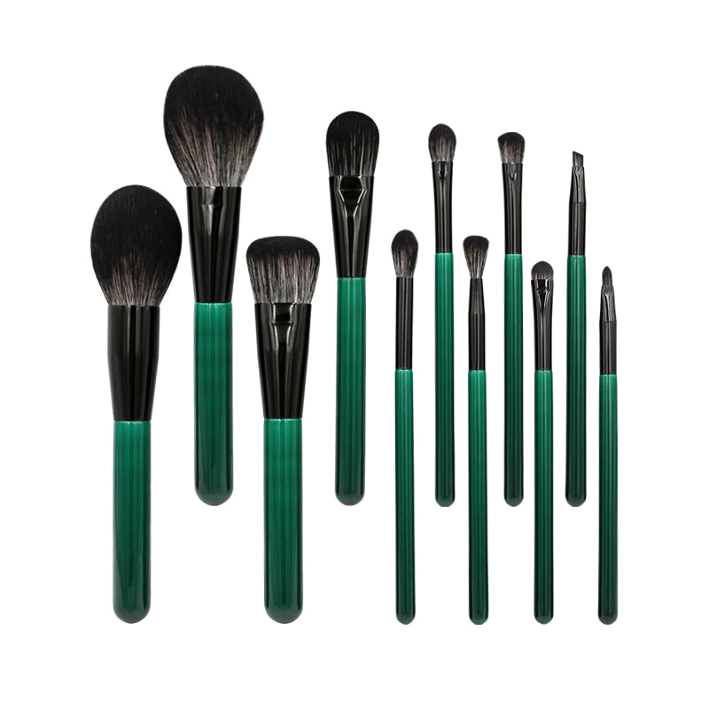 Top design green wood handle 11 pcs wholesale beauty brush