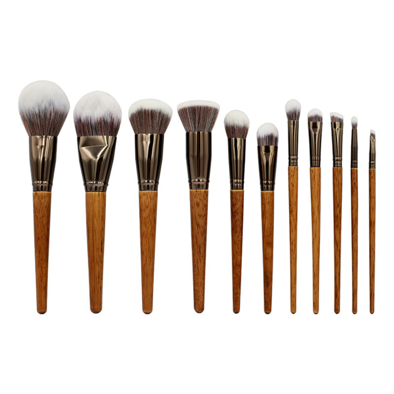 Natural wood handle 11 pcs makeup brush set