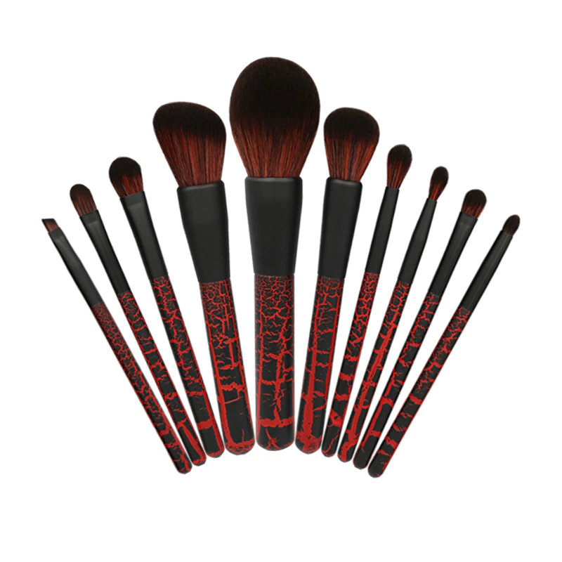 Special red handle design metal ferrule 10 pcs makeup brushes wholesale