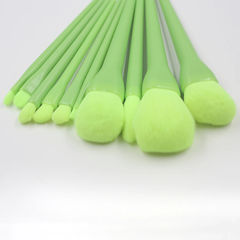 Shiny green  flat ferrule makeup brush set