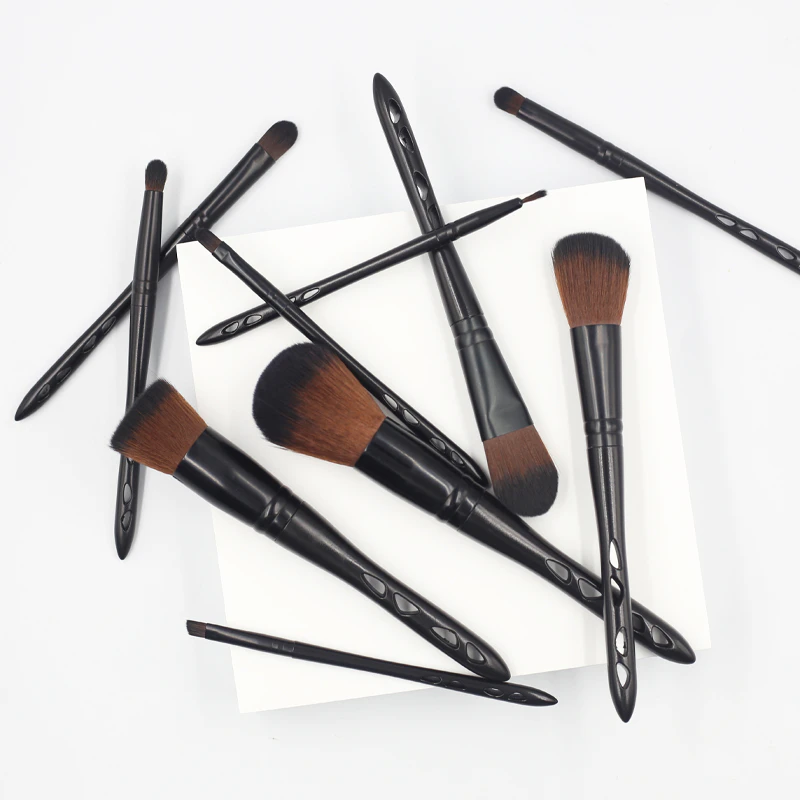 10 pcs black handle hollow out makeup brush set